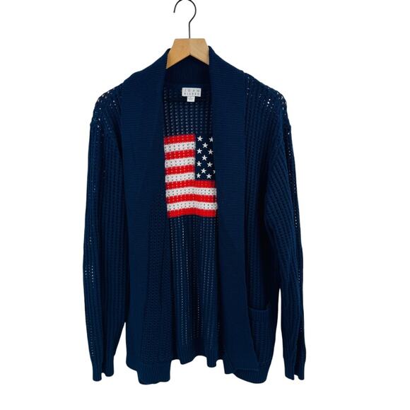 Joan Rivers Open Knit American Flat Cotton Cardigan Navy Blue Size L Large - Picture 1 of 7